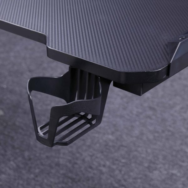 RGB Gaming Desk Home Office Carbon Fiber Led Lights Game Racer Computer PC Table L-Shaped Black – 140x60x74 cm