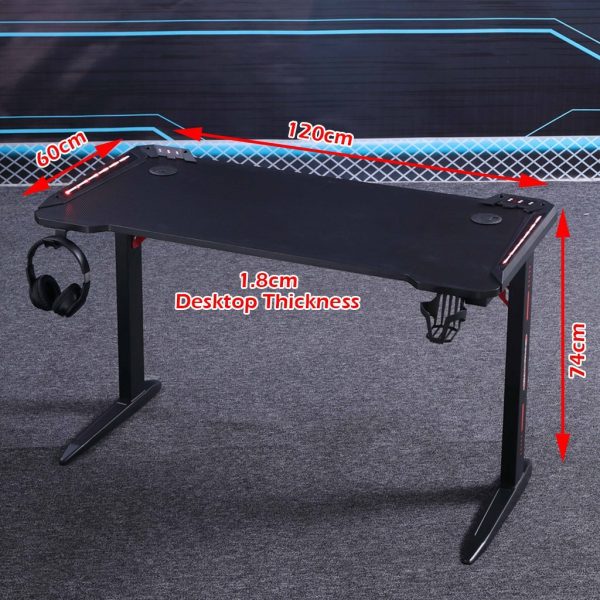 RGB Gaming Desk Home Office Carbon Fiber Led Lights Game Racer Computer PC Table L-Shaped Black – 140x60x74 cm