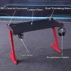 RGB Gaming Desk Home Office Carbon Fiber Led Lights Game Racer Computer PC Table Z-Shaped Red – 140x60x74 cm