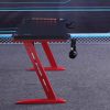 RGB Gaming Desk Home Office Carbon Fiber Led Lights Game Racer Computer PC Table Z-Shaped Red – 140x60x74 cm