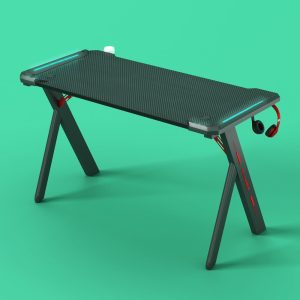 RGB Gaming Desk Home Office Carbon Fiber Led Lights Game Racer Computer PC Table Y-Shaped Black