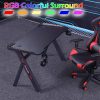 RGB Gaming Desk Home Office Carbon Fiber Led Lights Game Racer Computer PC Table Y-Shaped Black – 140x60x74 cm