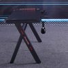 RGB Gaming Desk Home Office Carbon Fiber Led Lights Game Racer Computer PC Table Y-Shaped Black – 140x60x74 cm