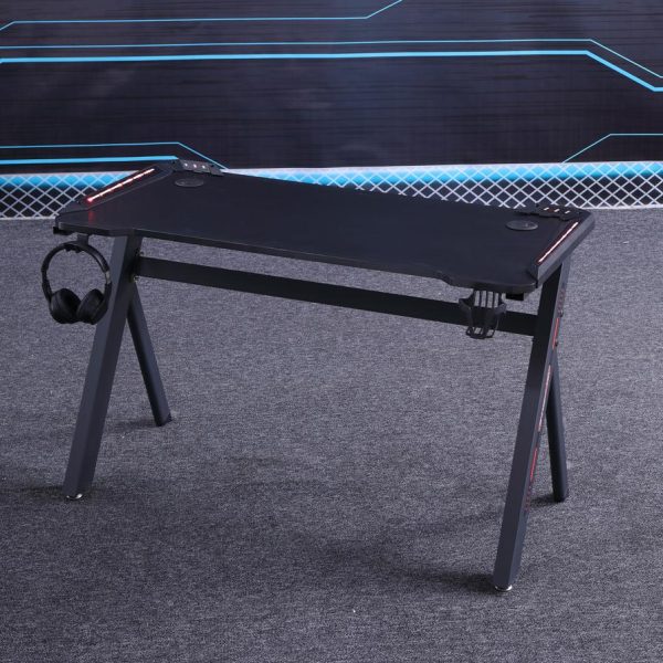 RGB Gaming Desk Home Office Carbon Fiber Led Lights Game Racer Computer PC Table Y-Shaped Black – 140x60x74 cm