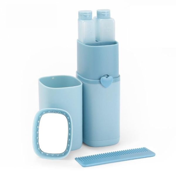 Portable Toothbrush Holder Tooth Mug Toothpaste Cup Bath Travel Box Accessories Set – Blue