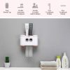 Ecoco Wall-Mounted Toothbrush Holder with 2 Toothpaste Dispensers 4 Cups and 5 Toothbrush Slots Toiletries Bathroom Storage Rack – Grey