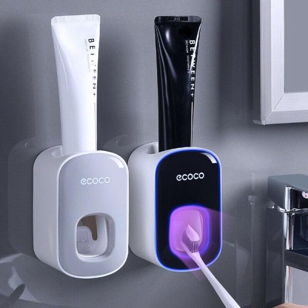 Ecoco Wall mount auto ands Free Toothpaste Dispenser Automatic Toothpaste Squeezer Bathroom Toothpaste Holder – Black