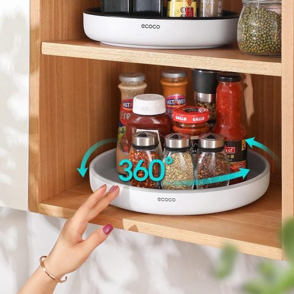 Ecoco Kitchen Rotating Spice Condiment Storage Rack Bathroom Swivel Tray Organizer – Grey