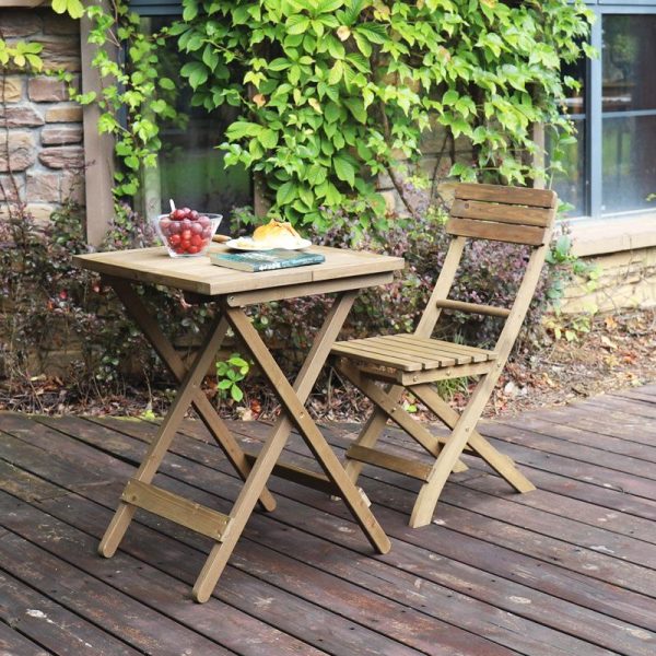 Folding Bistro Set Solid Fir Wood Table Garden Outdoor Lounge – Round