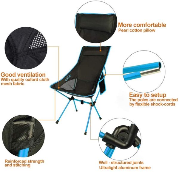 Camping Chair Folding High Back Backpacking Chair with Headrest – Brown