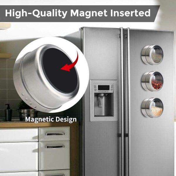 Magnetic Spice Jars Containers Spice Tins Wall Mounted Stainless Steel Base New – 12