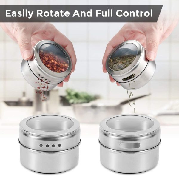 Magnetic Spice Jars Containers Spice Tins Wall Mounted Stainless Steel Base New – 12