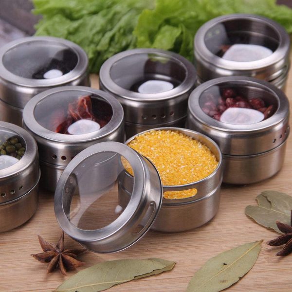 Magnetic Spice Jars Containers Spice Tins Wall Mounted Stainless Steel Base New – 12