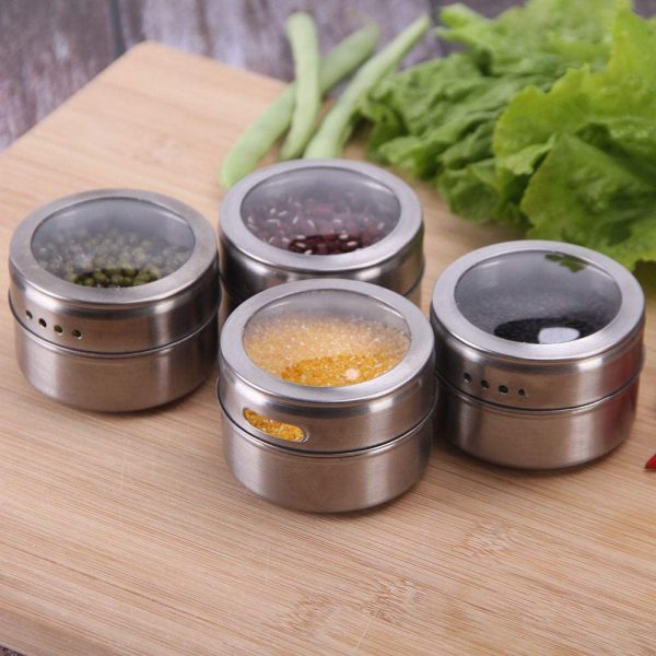 Magnetic Spice Jars Containers Spice Tins Wall Mounted Stainless Steel Base New – 12