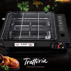 Portable Gas Stove Burner Butane BBQ Camping Gas Cooker With Non Stick Plate with Fish Pan and Lid