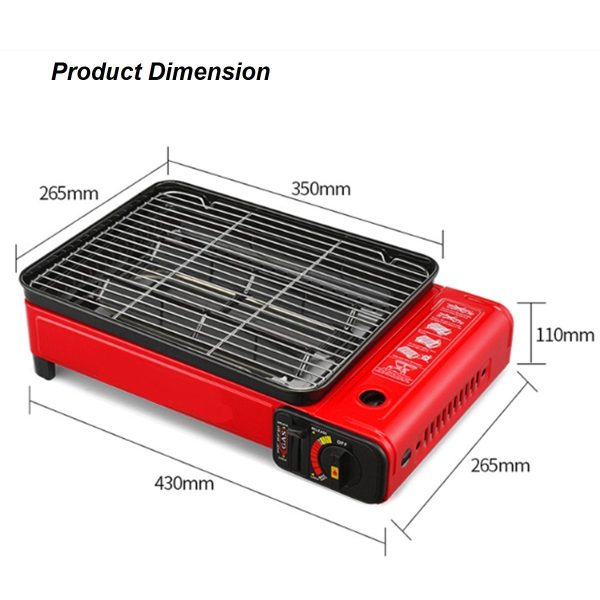 Portable Gas Stove Burner Butane BBQ Camping Gas Cooker With Non Stick Plate without Fish Pan and Lid – Black