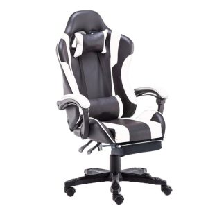 Gaming Chair Office Computer Seating Racing PU Executive Racer Recliner Large – White