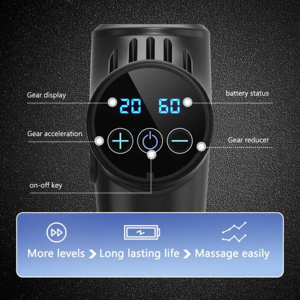 POWERFUL 6 Heads LCD Massage Gun Percussion Vibration Muscle Therapy Deep Tissue – Black