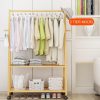 Rail Bamboo Clothes Rack Garment Hanging Stand 3 Tier Storage Shelves Closet 80cm Panel