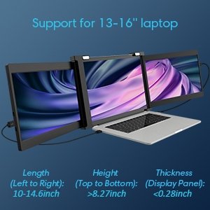 11.9 Inch Triple Portable Monitor 2022 FOPO 1080P FHD IPS Attachable Triple Monitor Extender, Triple Screen for Laptop of 13″-16″ Compatible with Windows/Mac/Switch/Xbox Connect with USB-C/HDMI