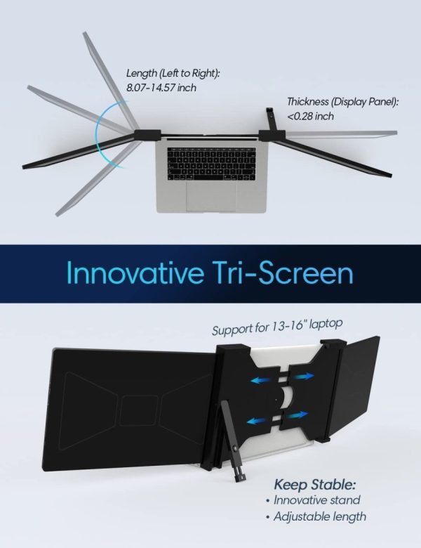 11.9 Inch Triple Portable Monitor 2022 FOPO 1080P FHD IPS Attachable Triple Monitor Extender, Triple Screen for Laptop of 13″-16″ Compatible with Windows/Mac/Switch/Xbox Connect with USB-C/HDMI