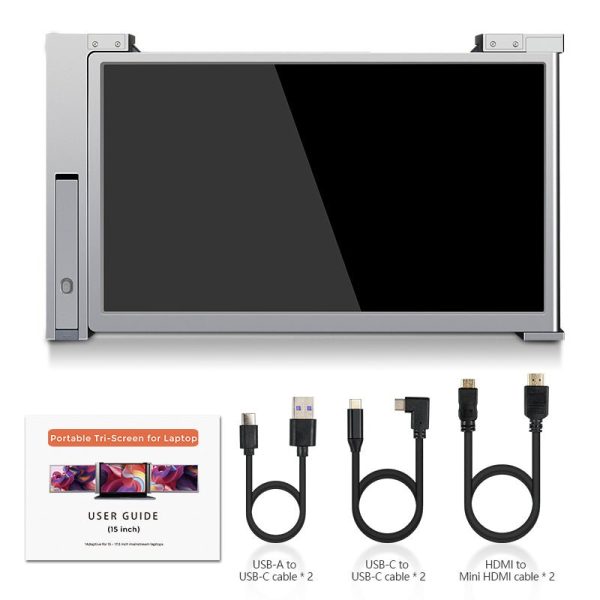 Dual Portable Triple Fold 1080P IPS FHD Monitor Screen Extender For Laptop 13.3″ – Black