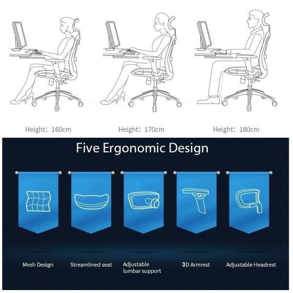 Sihoo M57 Ergonomic Office Chair, Computer Chair Desk Chair High Back Chair Breathable,3D Armrest and Lumbar Support without Foodrest – Black