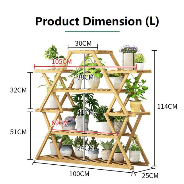 STAR Shape Bamboo Plant Stand Supplier Multi Tier Flower Rack for Indoor Outdoor – 105x25x114 cm