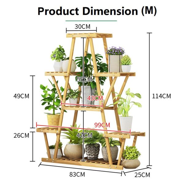 STAR Shape Bamboo Plant Stand Supplier Multi Tier Flower Rack for Indoor Outdoor – 105x25x114 cm