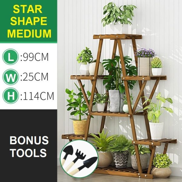 STAR Shape Bamboo Plant Stand Supplier Multi Tier Flower Rack for Indoor Outdoor – 105x25x114 cm