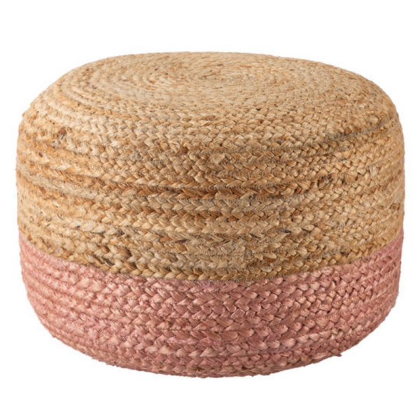 Ombre Hand Braided Jute Cotton Pouf Ottoman 50 x 35 cm – Pink