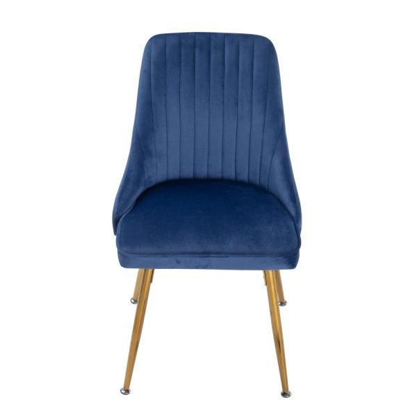 Viva Forever Set of 2 Blue Velvet Dining Chairs – Art Deco Design with Gold Metal Legs