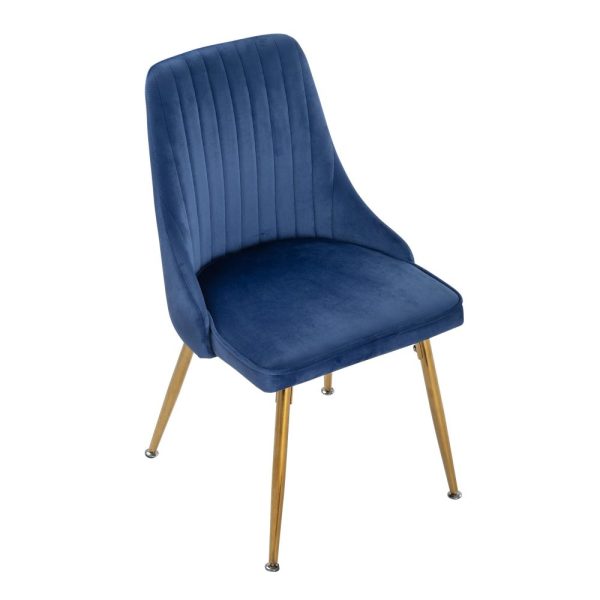 Viva Forever Set of 2 Blue Velvet Dining Chairs – Art Deco Design with Gold Metal Legs