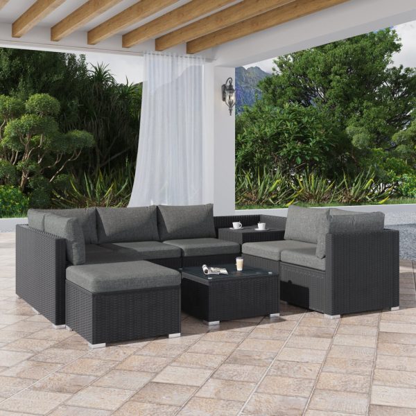 Large Modular Outdoor Ottoman Lounge Set – Black