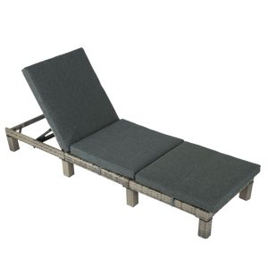 Rattan Sunbed with Adjustable Recline – Grey