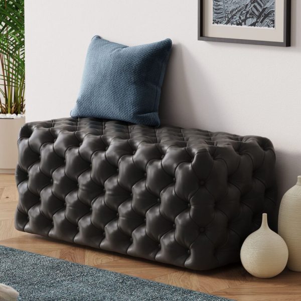 Black Leathaire Ottoman-Rectangular