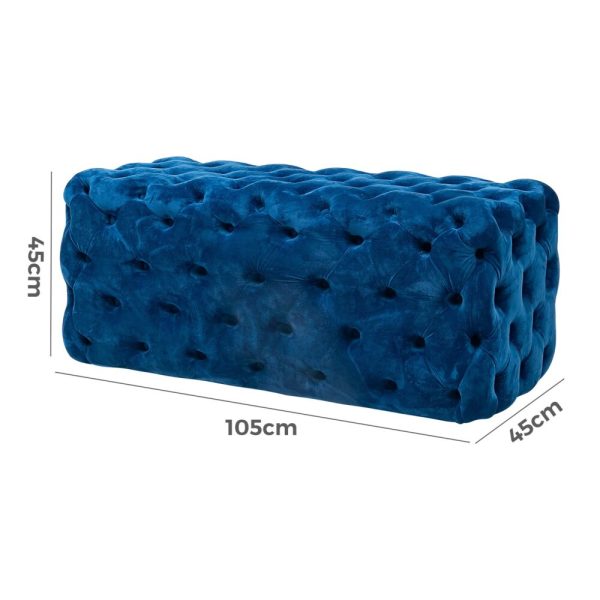 Elsa Navy Blue Velvet Ottoman-Rectangular