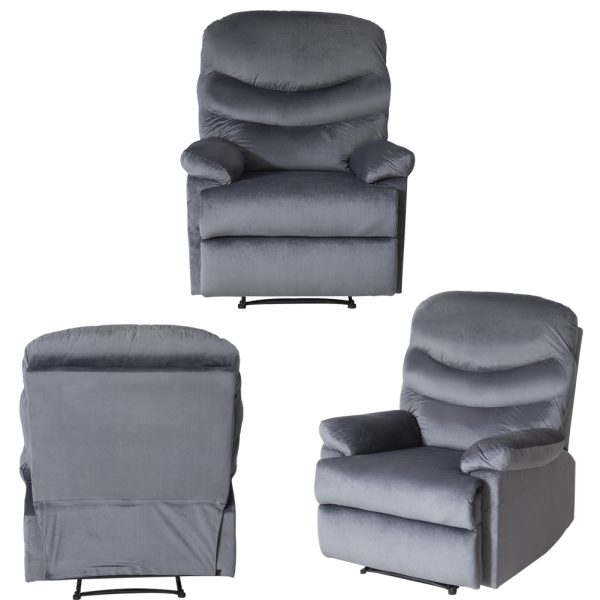 Wide Manual Single Recliner Sofa-Velvet Grey