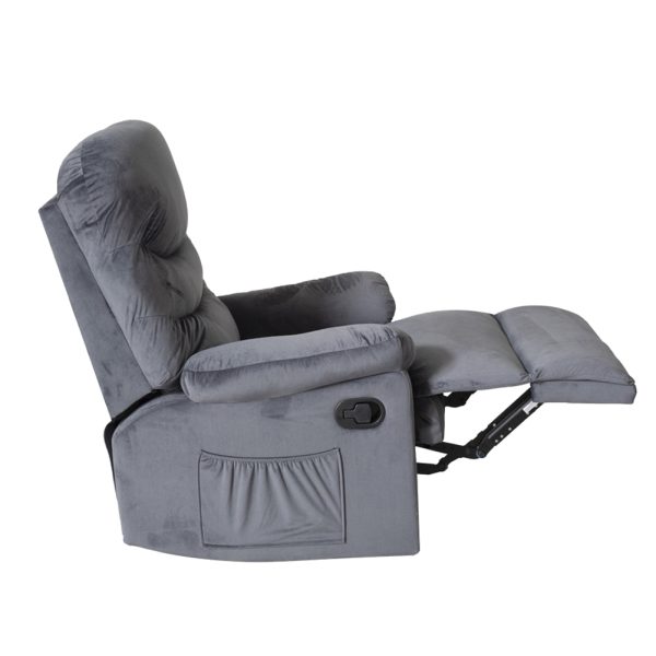 Wide Manual Single Recliner Sofa-Velvet Grey