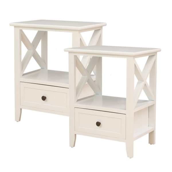 2-tier Bedside Table with Storage Drawer 2 PC – Rustic White