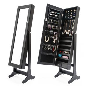 La Bella Mirror Jewellery Cabinet LOWE 146cm Organiser 2 Drawers – Black