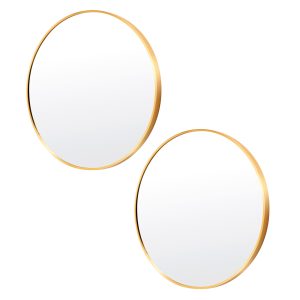 2 Set Wall Mirror Round Aluminum Frame Bathroom 70cm GOLD