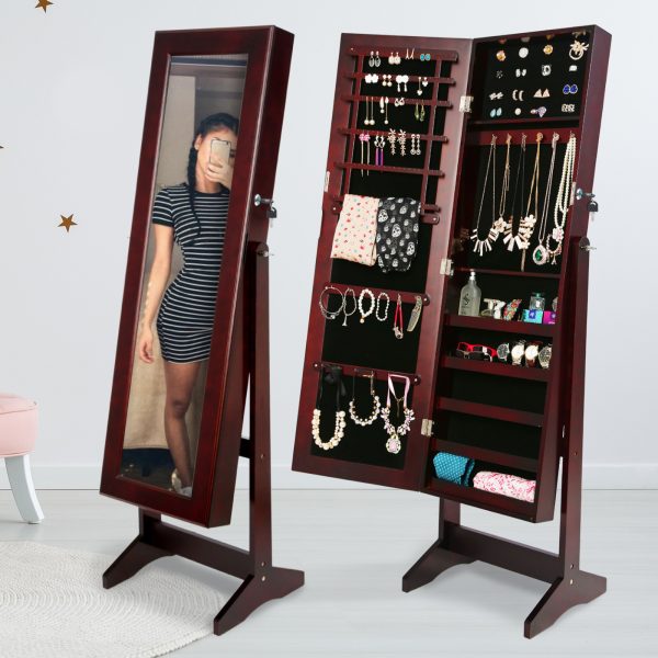 La Bella 146cm Mirror Jewellery Cabinet Storage Organiser LUVO – Walnut