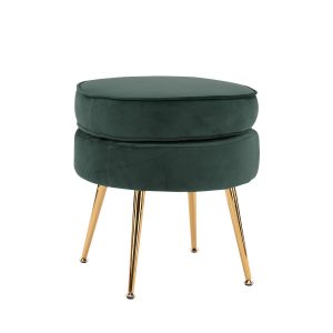 La Bella Round Ottoman Foot Stool Velvet Fabric Metal Leg – Green