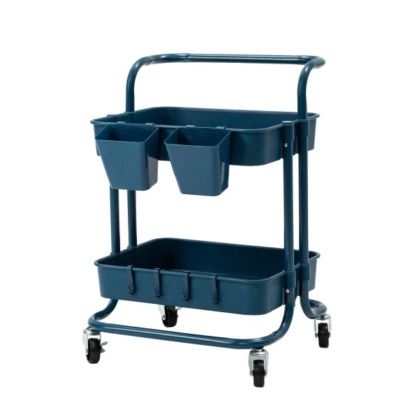 Kandoka Trolley Cart Storage Utility Rack Organiser Swivel Kitchen – Blue, 2 Tier