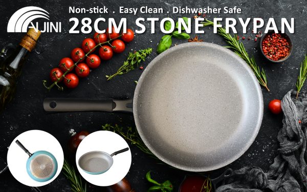 Stone Frypan Frying Pan 28cm Non-Stick Induction Ceramic Round PURE SKY BLUE