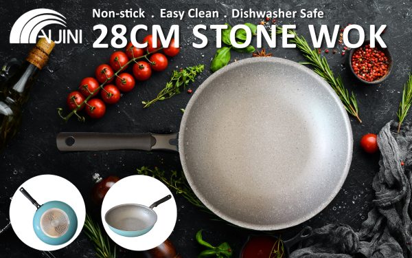 Stone Wok Wokpan 28cm Non-Stick Induction Ceramic Round PURE SKY BLUE