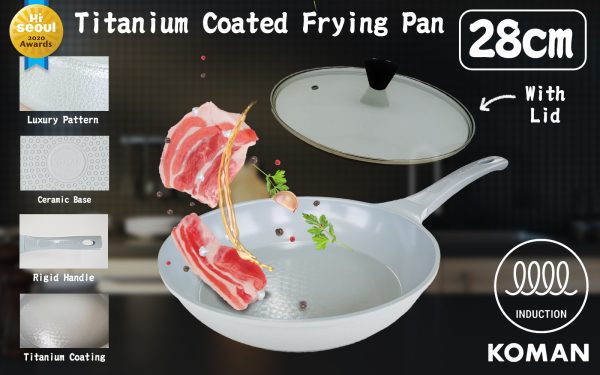 Shinewon Vinch IH Frypan Frying Pan 28cm Non-stick Induction Ceramic + Glass Lid GREY