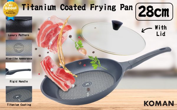 KOMAN Non-Stick Titanium Coating Frying Pan 28cm + Glass Lid