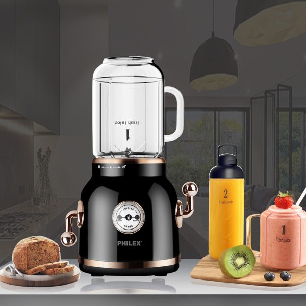 PHILEX 600ml Electric Blender Juice Smoothie Mixer Retro + 2 Cups – Black